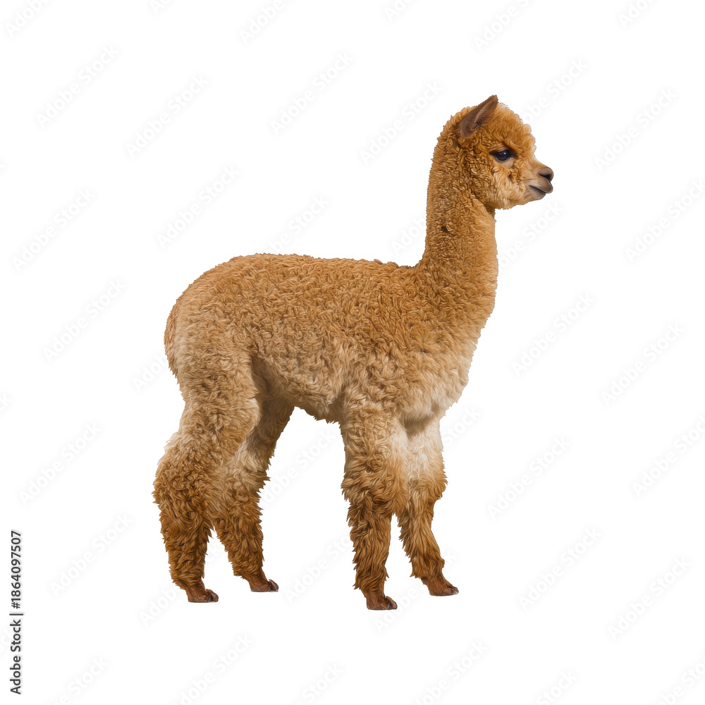 Fototapeta premium Brown Alpaca Standing. Livestock And Wool Production. Isolated On Transparent Background