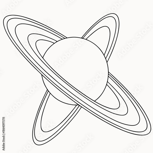 Black and white line of a planet with ring system saturn