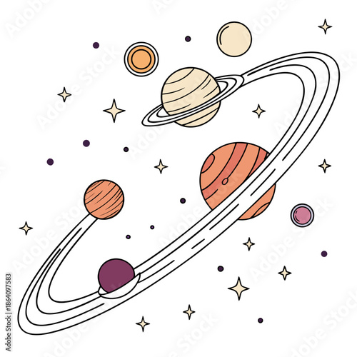 Cartoon solar system planets and stars space