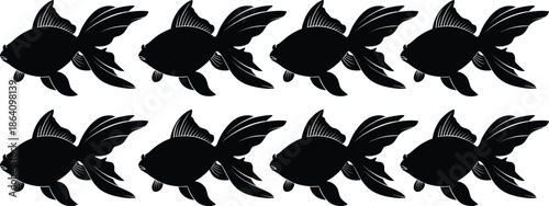 Black fish silhouette set with swimming poses minimal aquatic animal vector illustration collection