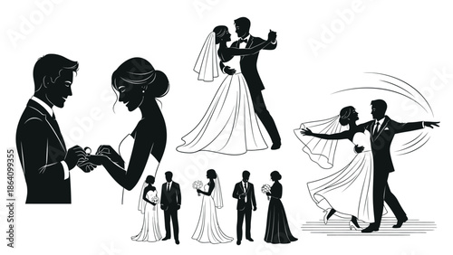 Couple dancing and getting married silhouette
