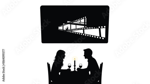 Couple enjoying romantic dinner at cinema