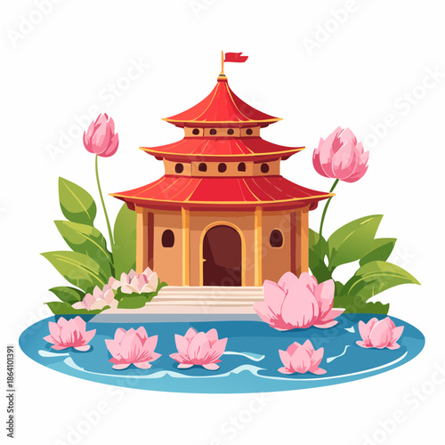 Pag Page Pageantry Asian Buddist Temple Lotus Flowers Nyepi Day.