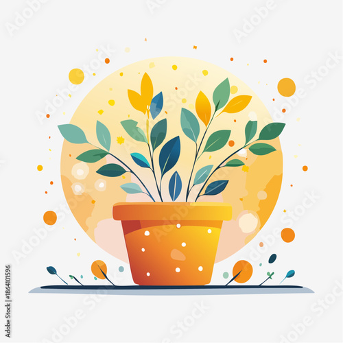 Potted plant with colorful leaves and dots Nyepi Day.