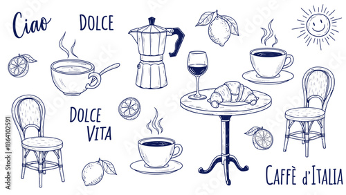 Cafe Coffee Doodle Illustration Set – Hand Drawn Coffee Shop Vector Collection