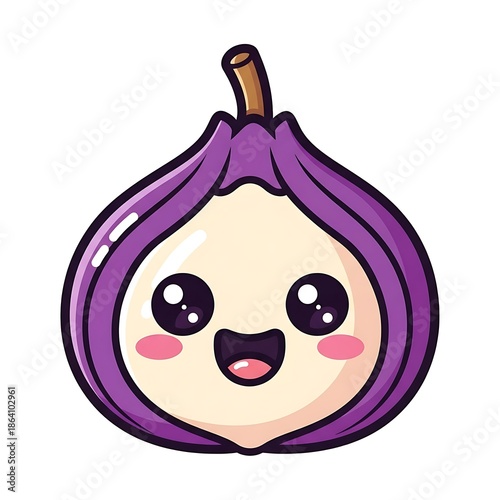 Cartoon purple fig with smiling face.