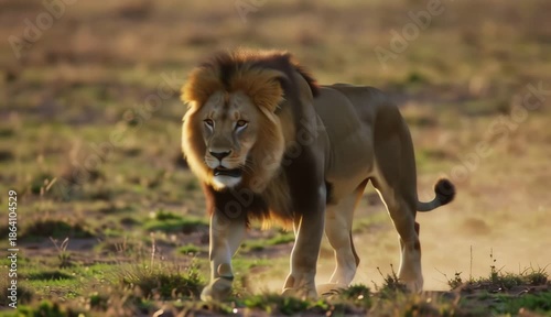 Wallpaper Mural Majestic Male Lion Walking Through Savanna at Golden Hour Torontodigital.ca
