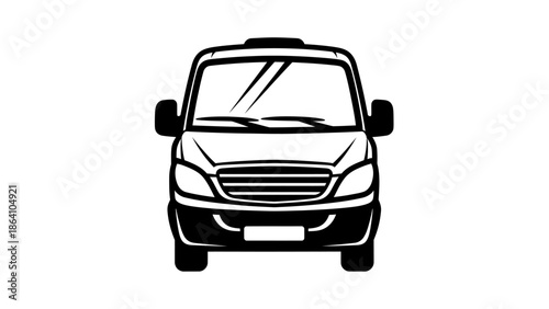 Front view of delivery van or minibus icon silhouette.