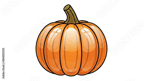An illustration of a pumpkin viewed from the front, showcasing its vibrant orange color and glossy texture.