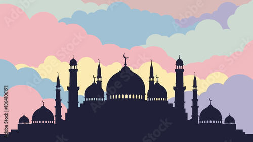 Grand Mosque Silhouette Against a Vibrant Sky.