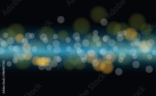 Horizontal Blue Light Streak with Bokeh on Dark Background