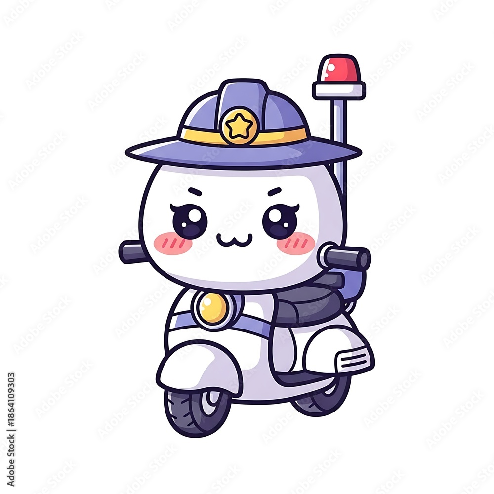 Fototapeta premium Cute cartoon police officer on scooter.