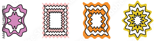 Black Outline Wavy Zigzag Rectangle Frames Set with Hand-Drawn Colorful Abstract Borders on Transparent Background for Modern Graphic Design