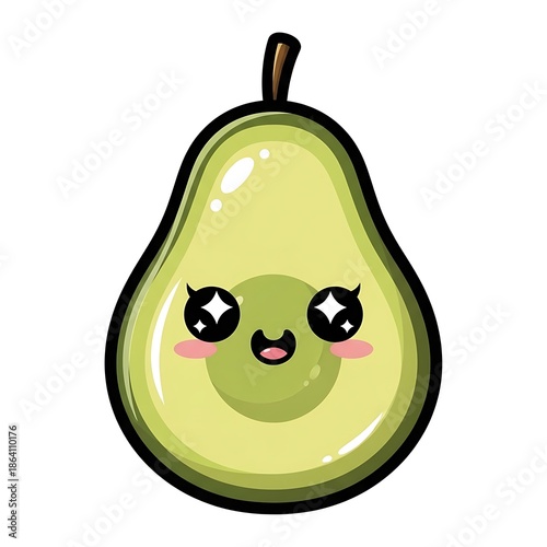 Cute cartoon avocado character smiling.