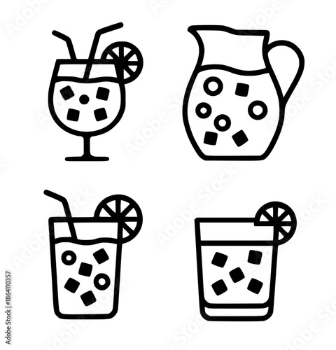 4 sangria (spanish cocktail) illustration icons, silhouette, transparent background