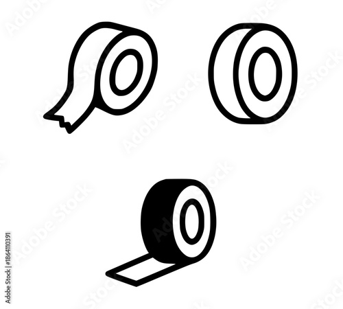 3 duct tape illustration icons, silhouette, transparent background