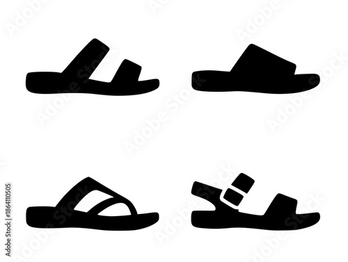 4 slipper illustration icons, silhouette, transparent background
