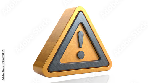 8K 3D Warning Triangle with Exclamation Mark on Transparent Background