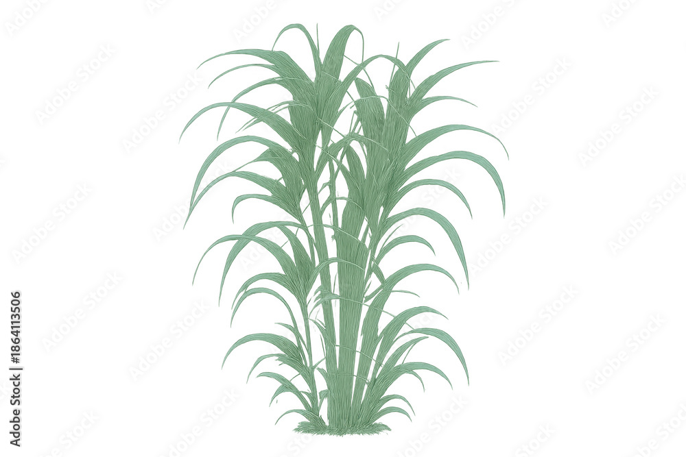 Obraz premium Sugarcane plant with green leaves and thick stalks. Growing tropical crop isolated on transparent background