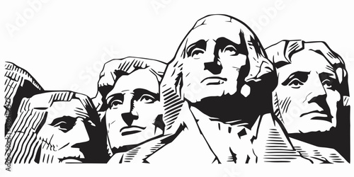 Iconic presidential monument in black and white illustration