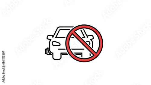 No car entry sign icon, anti-pollution or car-free zone symbol.