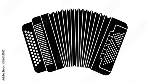 Accordion musical instrument silhouette, folk music equipment icon