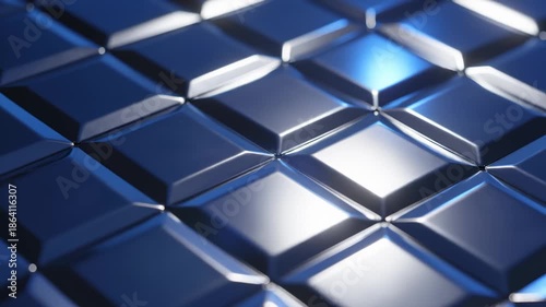 Abstract Blue Metal Diamond Plate Reflecting Light, Seamless Pattern