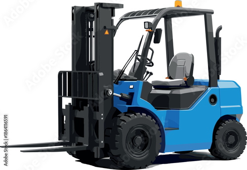 Blue industrial forklift parked in warehouse yard for logistics, shipping, cargo, transport, and material handling - flavector