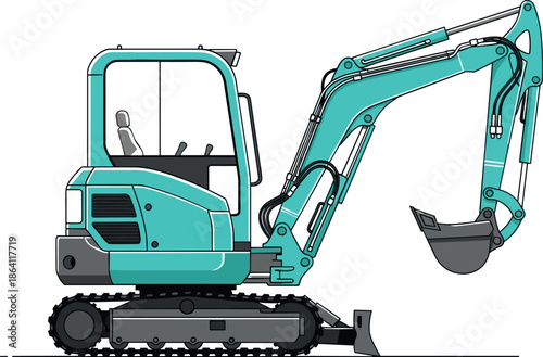 Compact excavator with hydraulic arm and bucket – mini construction vehicle by flavector