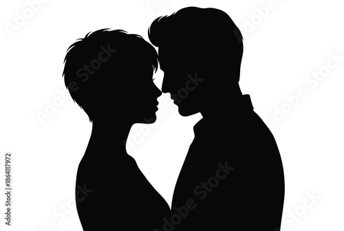 Silhouette of a couple embracing isolated on white background, Vector, illustration