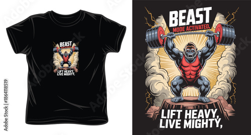 beast lift heavy live mighty  graphic victor art t-shirt design print template