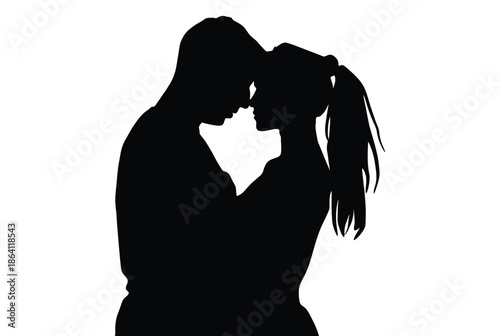 Silhouette of a couple embracing isolated on white background, Vector, illustration