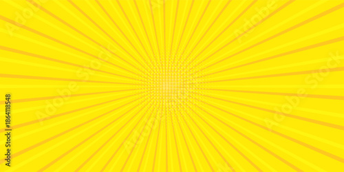 Yellow banner with Sun rays, lines background, light