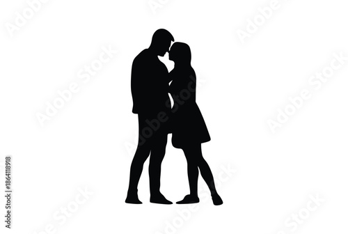 Couple embracing silhouette isolated on white background, Vector, illustration