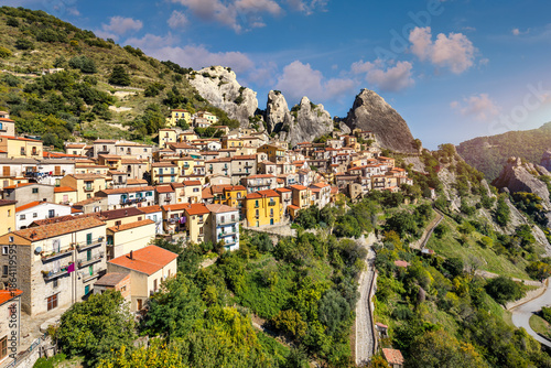 Tableau sur toile The picturesque village of Castelmezzano, province of Potenza, Basilicata, Italy