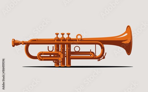 This image presents a beautifully crafted brass trumpet against a soft, neutral background, showcasing the intricate details and shine that highlight its musical elegance and craftsmanship.