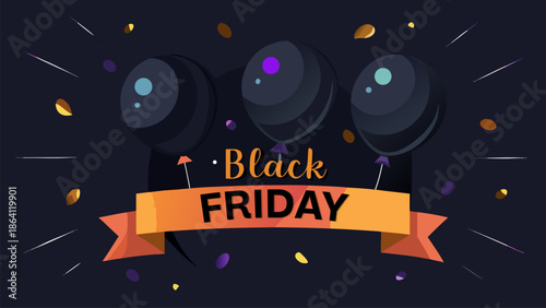 Black Friday Sale Banner with Balloons