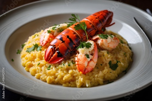  Luxurious Saffron Lobster Risotto Garnished with Fresh Parsley