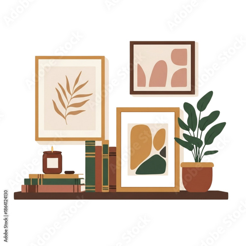 Modern living room interior design featuring a vector illustration set of furniture with a sofa, chair, and lamp icons for home decoration