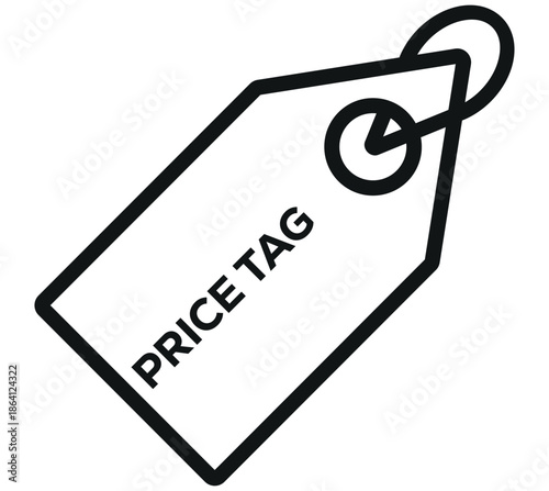 Tag Horizontal Angled Hangtag Seam Beige. Outline tag on white background.  Product sticker with cheap price in dollar for merchandise in online shop. Price discount promotion banner, special offer.