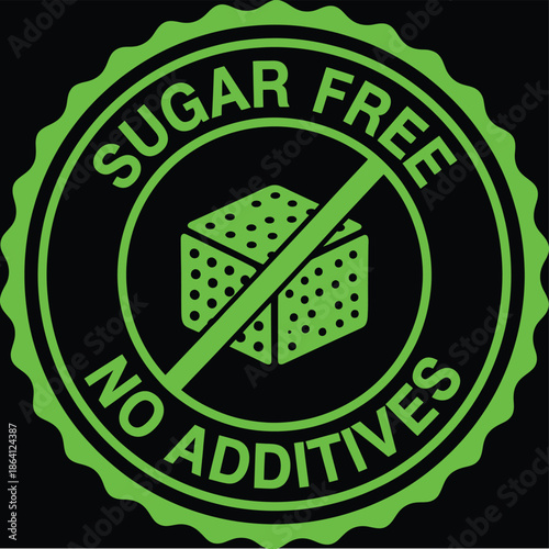 sugar-free and no additives label design for healthy products, Eco-friendly emphasis with clean natural style, ideal for organic food packaging, wellness branding, and sustainable product marketing.