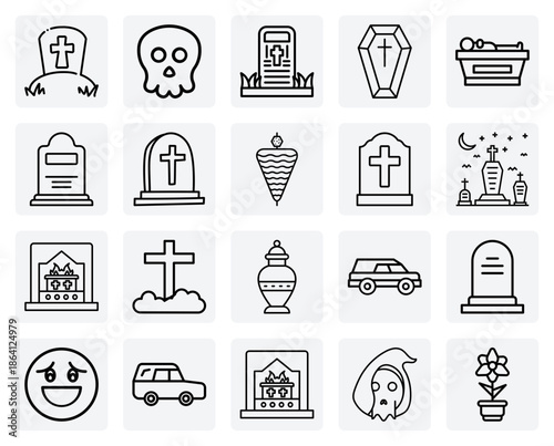 Symbols Of Death And Parting – Grim Reaper, Funeral Car, And Urn For Themes Of Loss And Mortality