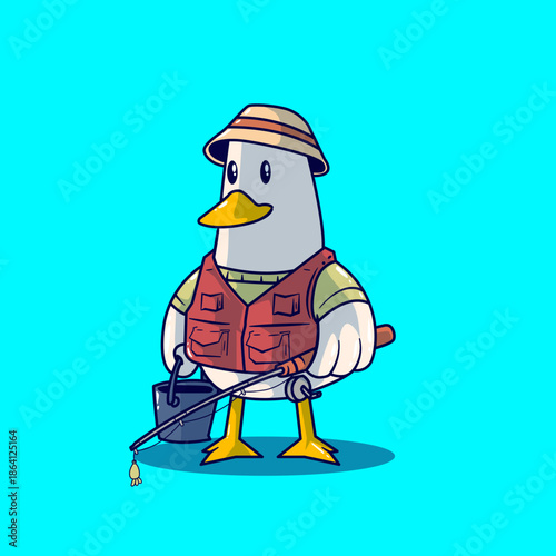 CUTE DUCK CHARACTER WITH FISHING THEME CUTE VECTOR