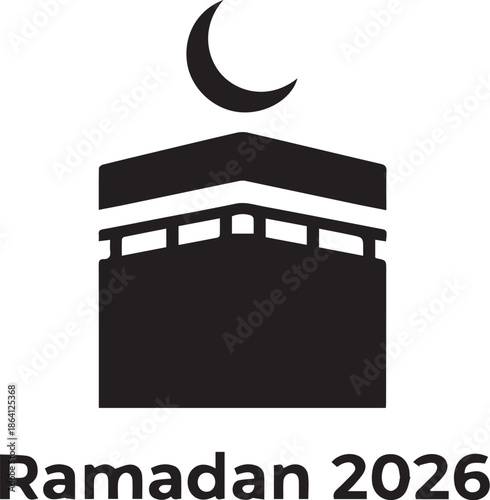 "Ramadan 2026 Kaaba Silhouette with Crescent Moon – Islamic Holy Month Concept"