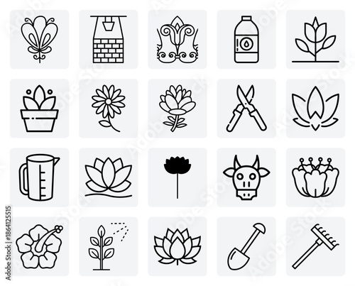 Peaceful Countryside Scene – A Cow By A Water Well, Surrounded By Lotus And Flowers In A Well-Tended Garden.