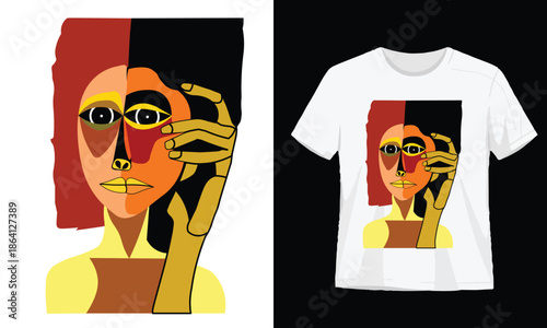 Modern Abstract Cubist Woman Portrait Illustration for T-Shirt Design