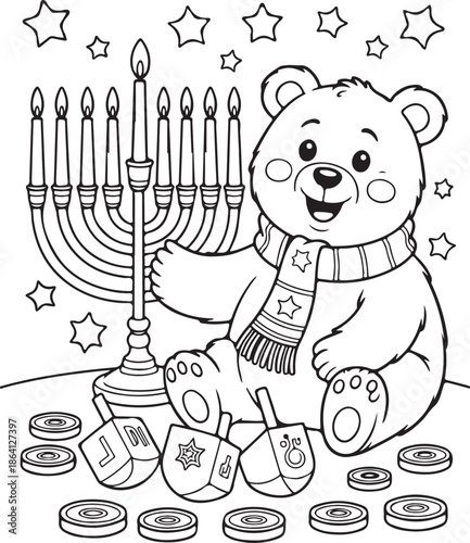 Funny vector drawing set for a children's coloring book featuring a cat with a mouse, dog, and snowman alongside a cartoon bear in a fairyland sketch