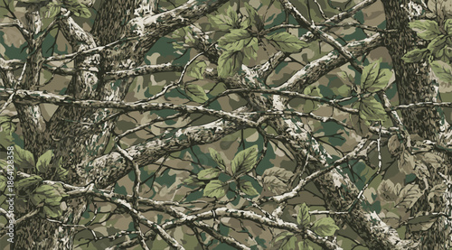 Hunting camouflage with tree for hunting and military. Hunting camouflage seamless pattern design.Hunting camo background.