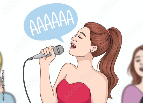 A woman expresses her passion for singing on stage, captivating the audience with her powerful voice and enthusiasm, embodying empowerment and artistic expression.