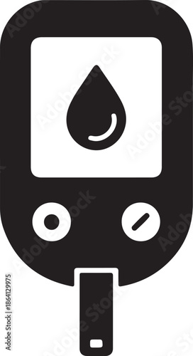 Black and white icon of a blood glucose meter
